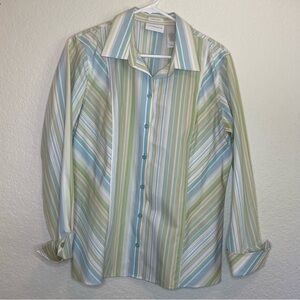 Liz Claiborne Green and Blue Striped Button Down Shirt